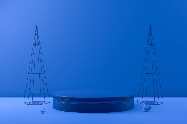 istock 3D Empty Product Stand, Platform on blue background, Christmas Concept 1168757478