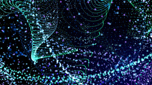istock Energy power digital innovation data transfer, neon colorful dot speed line light path on stage with glare in cyber space background. Neon bokeh blur light line of global digital world model 3D rendering. 1168757553