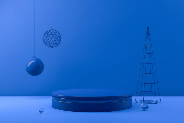 istock 3D Empty Product Stand, Platform on blue background, Christmas Concept 1168758591