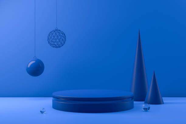 istock 3D Empty Product Stand, Platform on blue background, Christmas Concept 1168759049