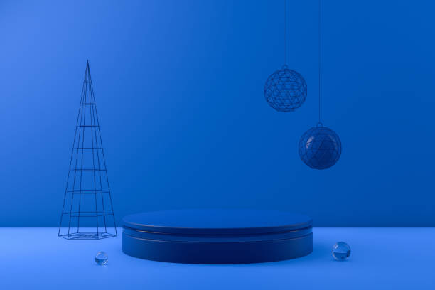 istock 3D Empty Product Stand, Platform on blue background, Christmas Concept 1168759276