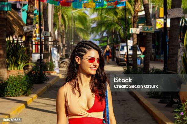 Colorful Street With Palm Trees In Sayulita Mexico Stock Photo - Download Image Now