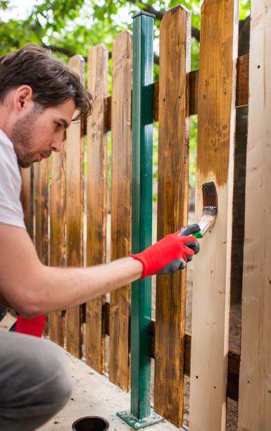 istock Handsome young man paintin wooden surface with a brush 1168762954