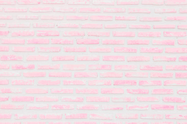 Abstract Pastel Pink and White brick wall texture background pre wedding. Brickwork or stonework lovely flooring interior rock old pattern clean concrete grid uneven bricks.