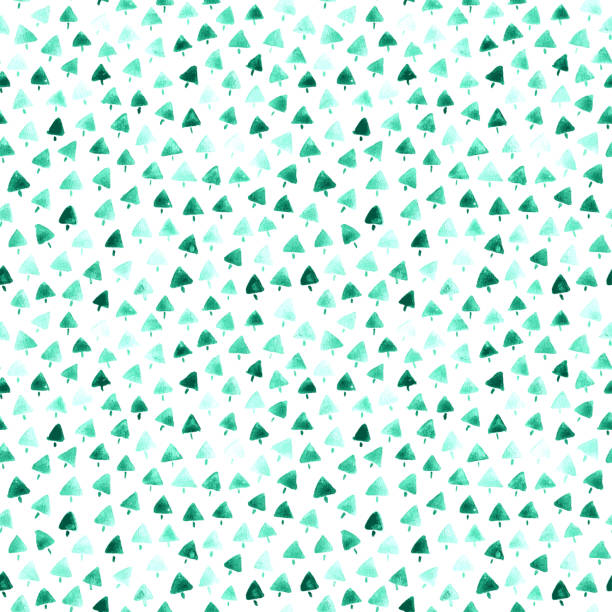 ilustrações de stock, clip art, desenhos animados e ícones de tiny unevenly scattered carelessly hand painted watercolor green christmas trees - single objects isolated on white paper card - illustration in vector full of messy and imperfections details - unevenly