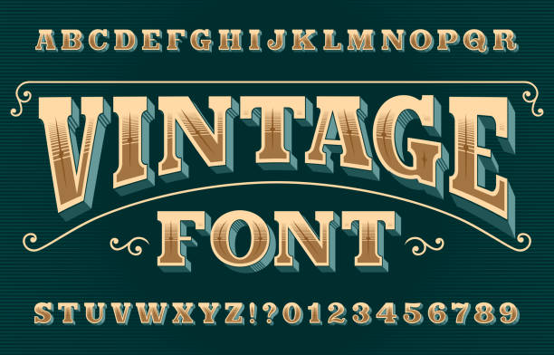 stockillustraties, clipart, cartoons en iconen met vintage 3d alfabet lettertype. sierlijke retro letters en cijfers. - retrostijl