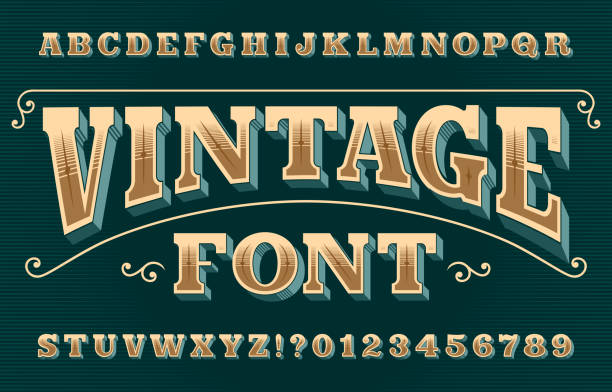 ilustrações de stock, clip art, desenhos animados e ícones de vintage 3d alphabet font. ornate retro letters and numbers. - sign symbol typescript retro revival