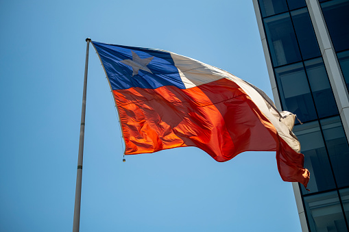 Flag of Chile (in Santiago) flying in the wind