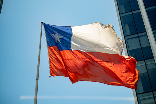 Flag of Chile (in Santiago) flying in the wind