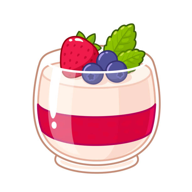 ilustrações de stock, clip art, desenhos animados e ícones de berry panna cotta - creme cozinhado