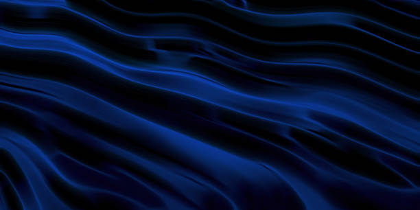 Photo of Sea Wave Abstract Navy Blue Black Neon Pattern Moon Light Silk Wavy Dark Texture Night Beach Party Background
