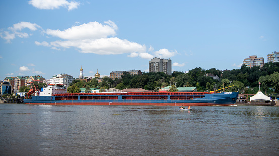 Rostov-on-Don, Russia - August 11, 2019 : Ship  go along the Don river