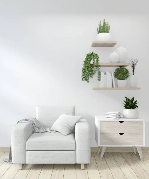 Photo of Mock up poster frame room with sofa green and decoration plants.3D rendering
