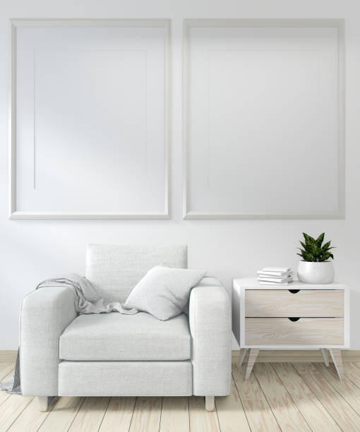 istock Mock up poster frame room with sofa green and decoration plants.3D rendering 1168781761