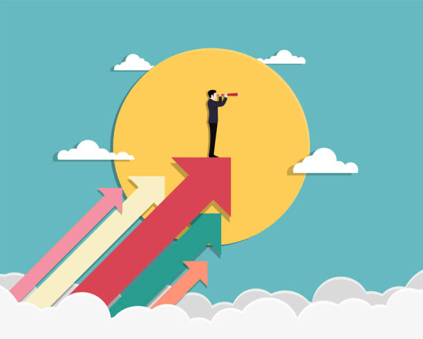 stockillustraties, clipart, cartoons en iconen met bedrijfsvisie en target. - markt
