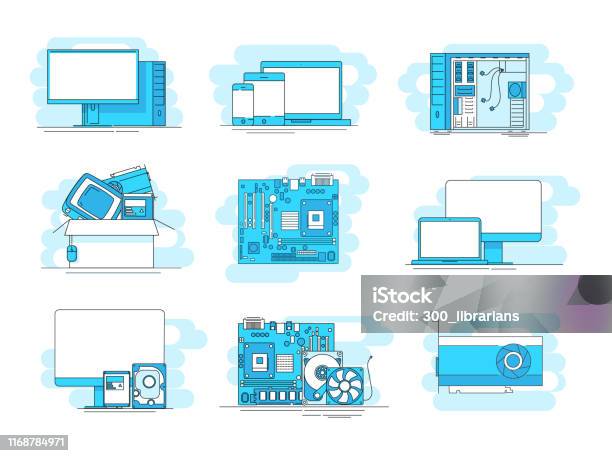 Computerworld Pictogram Modern Linear Pictogram Of Computer Components Stock Illustration ...