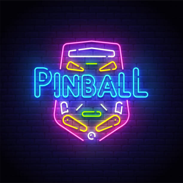 ilustraciones, imágenes clip art, dibujos animados e iconos de stock de pinball_neon_1 - arcade amusement arcade leisure games machine