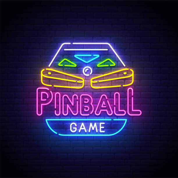 pinball_neon_1 Pinball neon sign, bright signboard, light banner. Pinball logo neon, emblem. Vector illustration pinball machine stock illustrations