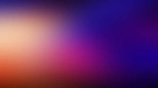 Photo of Abstract composition, blurred background. Orange, pink, blue and light spots dark background.