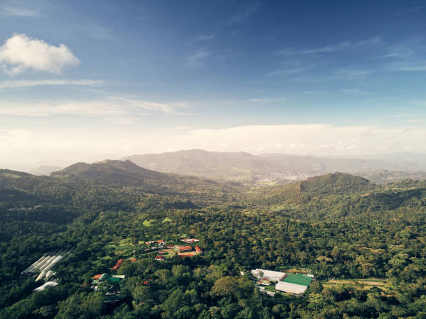 Farm in mountain green landscape Farm in mountain green landscape aerial above drone view nicaragua stock pictures, royalty-free photos & images