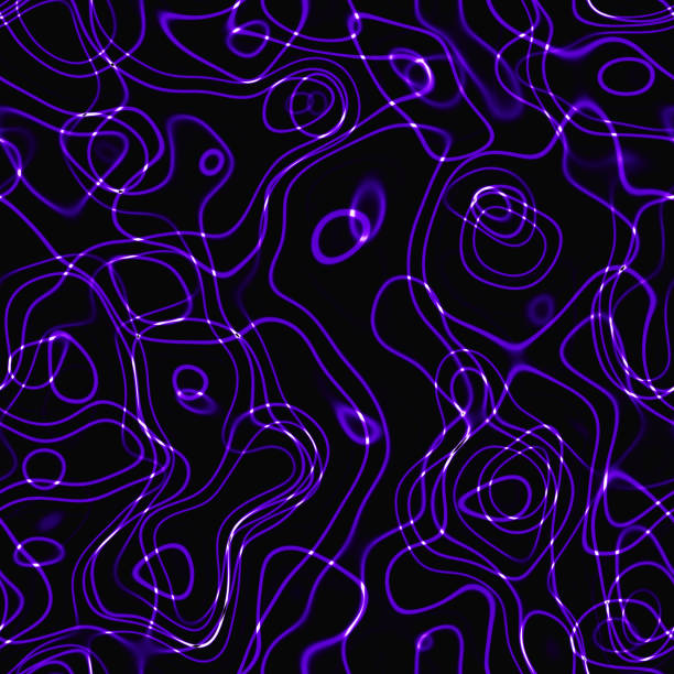Connection Abstract Neon Black Line Curve Background Dark Purple Seamless Pattern Filter Distorted Macro Photography