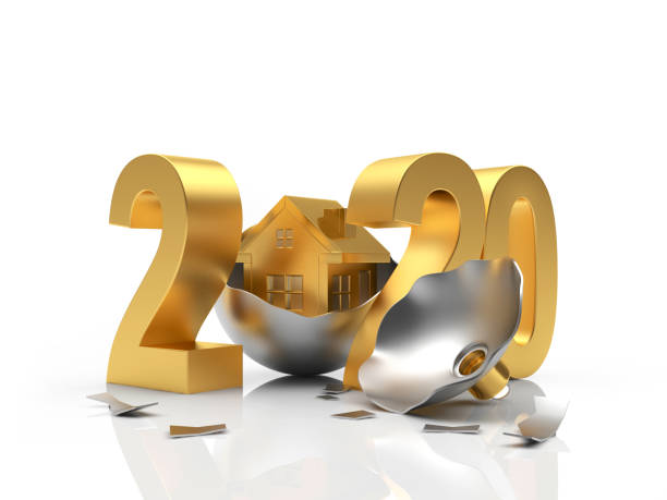 istock Golden 2020 and broken Christmas ball with house icon 1168793562