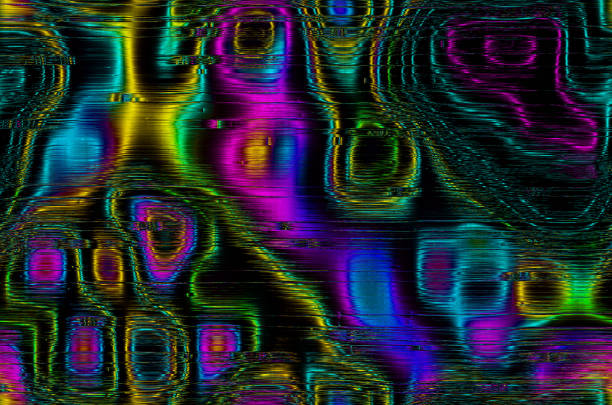 глюк неон красочный голографический пузырь полосатый черный фон - oil slick audio стоковые фото и изображения