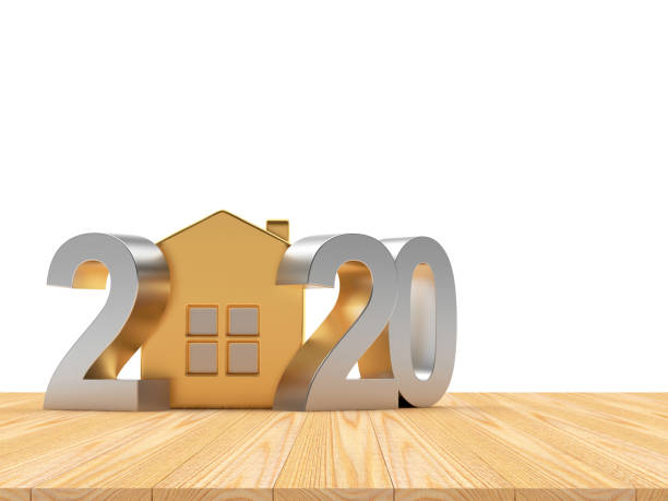 2020 silver numbers and house icon on wooden