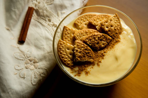 Custard with biscuits Traditional spanish dessert custard stock pictures, royalty-free photos & images