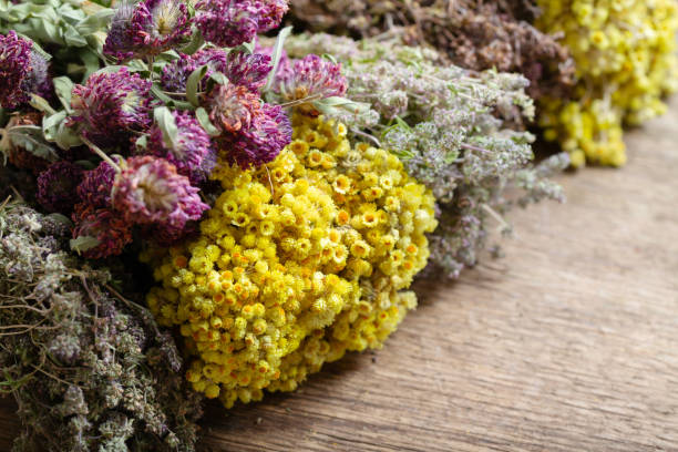 istock Dried herbs on a wooden table 1168797083