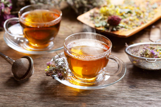 istock Cups of herbal tea with various herbs 1168797096