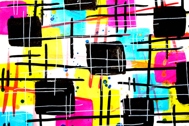 istock Abstract Vibrant Squares and Lines Ink and Painted Background Illustration 1168797860
