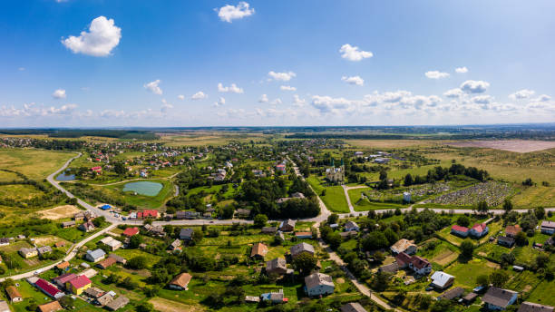 Aerial drone view of traditional Ukrainian village. Countryside it the west of Ukraine Aerial drone view of traditional Ukrainian village. Countryside it the west of Ukraine. ukrainian village stock pictures, royalty-free photos & images