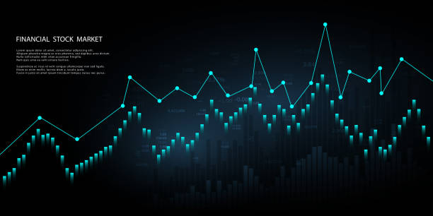 Stock market graph or forex trading chart for business and financial concepts, reports and investment on dark background . Vector illustration Stock market graph or forex trading chart for business and financial concepts, reports and investment on dark background . Vector illustration ticker tape stock illustrations