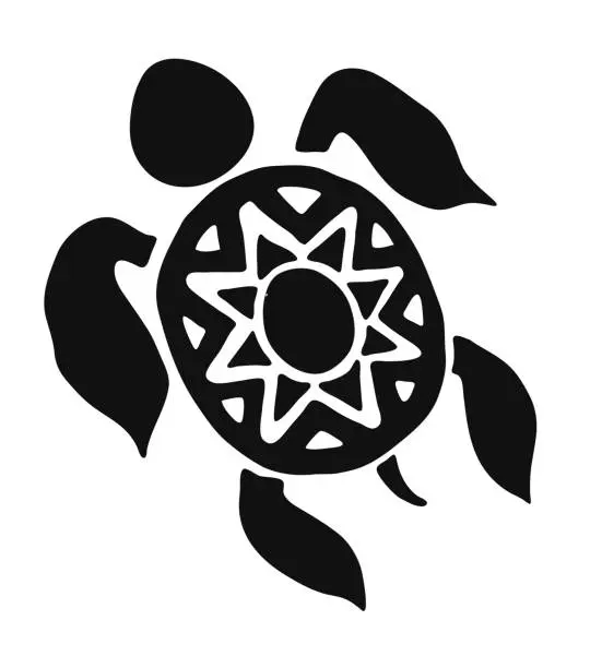 Vector illustration of Hand drawn black turtle tattoo pattern in maori or tribal style on white background