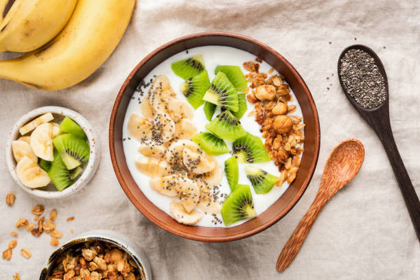 istock Vegetarian Breakfast Bowl With Yogurt Granola Fruits 1168801890