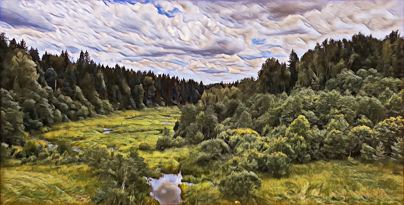 Typical Russian landscape with forest and river