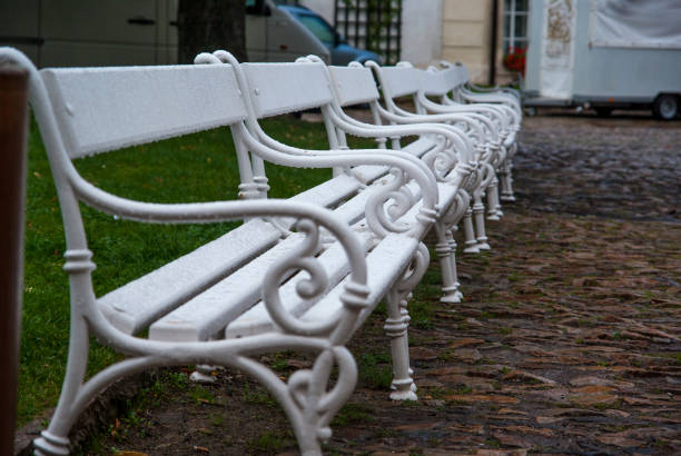 Went bench after rain. rainy weather.