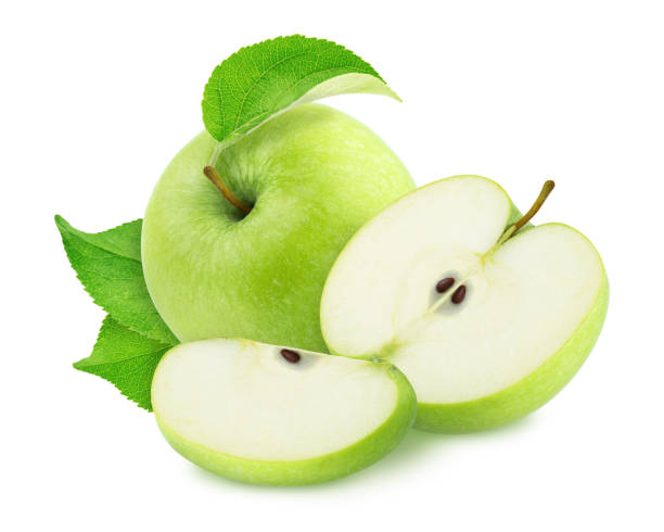 istock Composition with whole and cutted green apples isolated on a white background. 1168813488