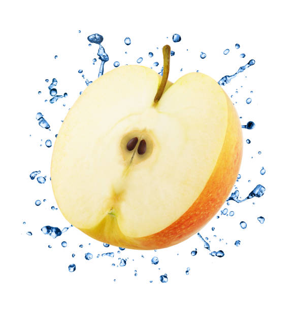 istock Half of Red Apple in Water Splashes Isolated on White Background 1168813573