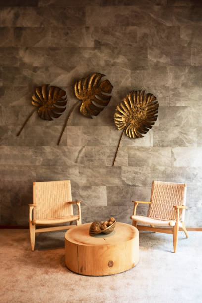 istock Wall with Gold metal leaves , Waiting Area Interior 1168820028