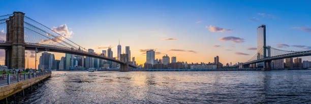 new york - new york city night brooklyn bridge skyline imagens e fotografias de stock