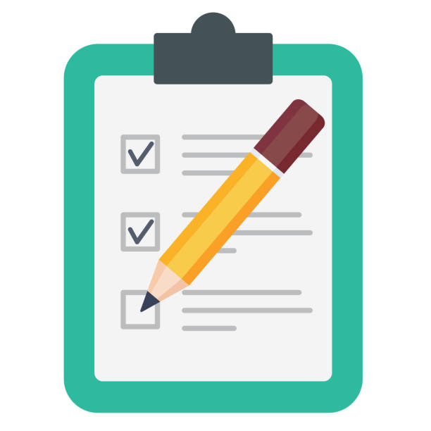 ilustraciones, imágenes clip art, dibujos animados e iconos de stock de comprobación de lápiz para hacer lista aislada en fondo blanco - checklist clipboard organization document
