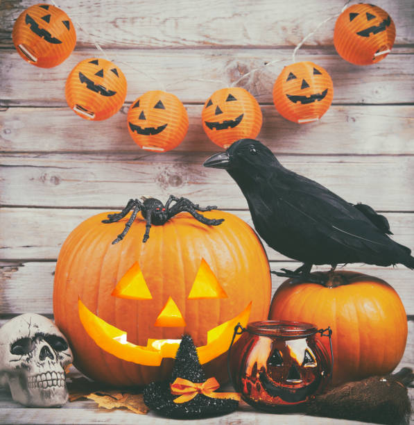 istock Halloween Pumpkins In Rustic Background With Lantern 1168831181