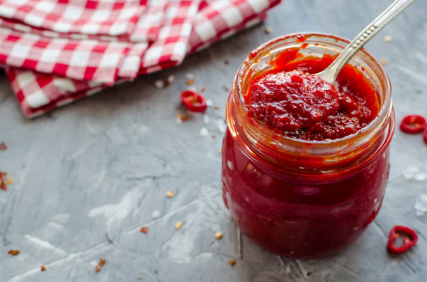 istock Red hot chili jam with fresh ingredients 1168839821