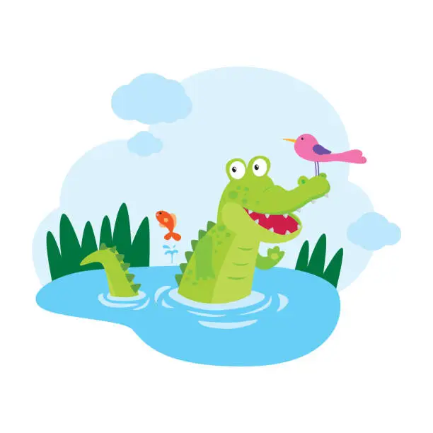 Vector illustration of Crocodile in swamps