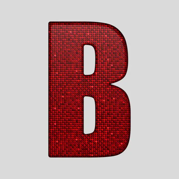 Vector illustration of Vector sequins letter - B. Glitter font shape of red dots.