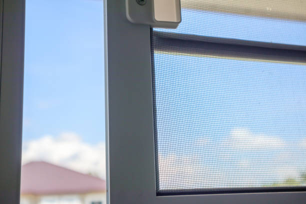 istock Open mosquito net wire screen on house window protection against insect 1168840652