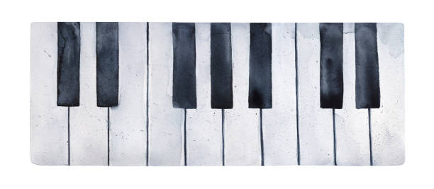 istock Watercolour illustration of piano keys, decorated with small drops and drips. One single object, top view. Handdrawn liquid water color sketchy painting, cut out clipart element for creative design. 1168845861