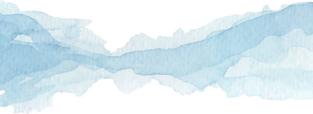 blue watercolor blue watercolor stain on paper mountain layers stock illustrations